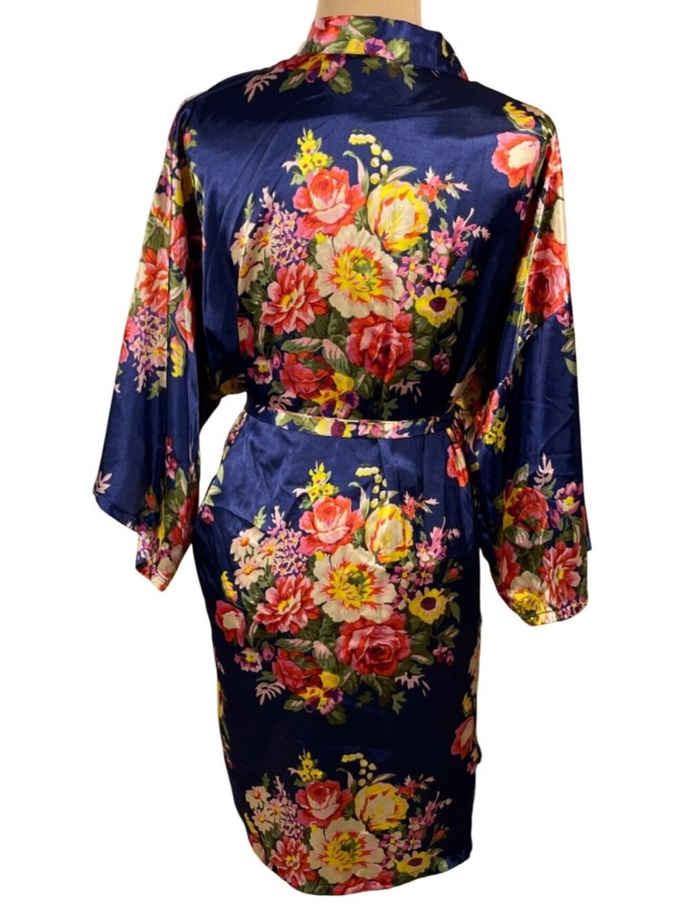 Unbranded Kimono Robe One Size Blue Floral Bridesmaid Long Sleeve - Picture 3 of 6